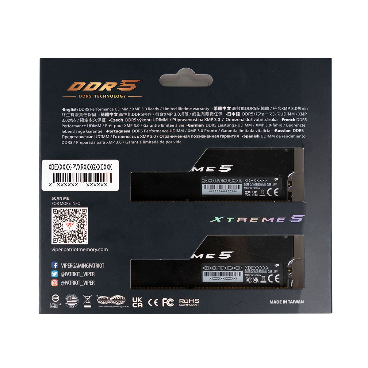 Patriot Viper Xtreme 5 RGB Series - DDR5 UDIMM PC5-60800 (7600MHz) CL36_Dual Kit